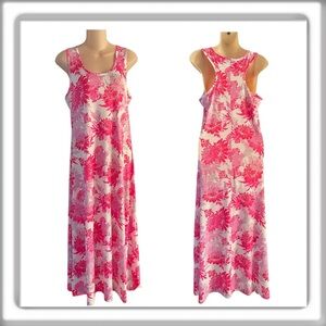 Jean-Pierre Klifa Racerback Floral Long Maxi Dress Slit Pink White Size Large